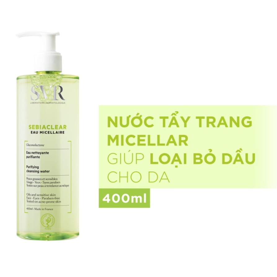 Nước làm sạch da, tẩy trang và giúp loại bỏ dầu SVR Sebiaclear Eau Micellaire 400ml - Hẻm Cosmetic