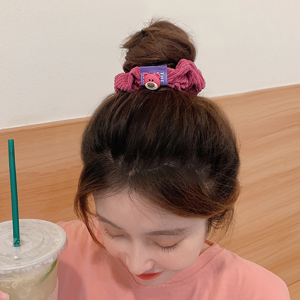 Dây Buộc Tóc Co Giãn Màu Đỏ Họa Tiết Gấu Phong Cách Cổ Điển Thời Trang Cho Nữ