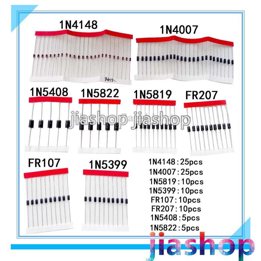 Bộ chuyển mạch nhanh Schottky Diode 1N4148 1N4007 1N5819 1N5399 1N5408 1N5822 FR107 FR207,8values = 