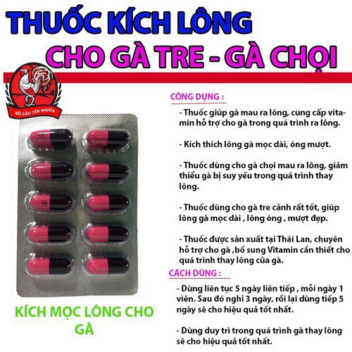 KÍCH THÍCH MỌC LÔNG GÀ CHỌI- VỈ KÍCH LÔNG GÀ ĐÁ THÁI LAN( vỉ 10 VIÊN)