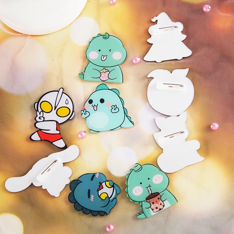 Huy hiệu, sticker, pin, cài trang trí áo, balo, túi ví mẫu khủng long siu iu