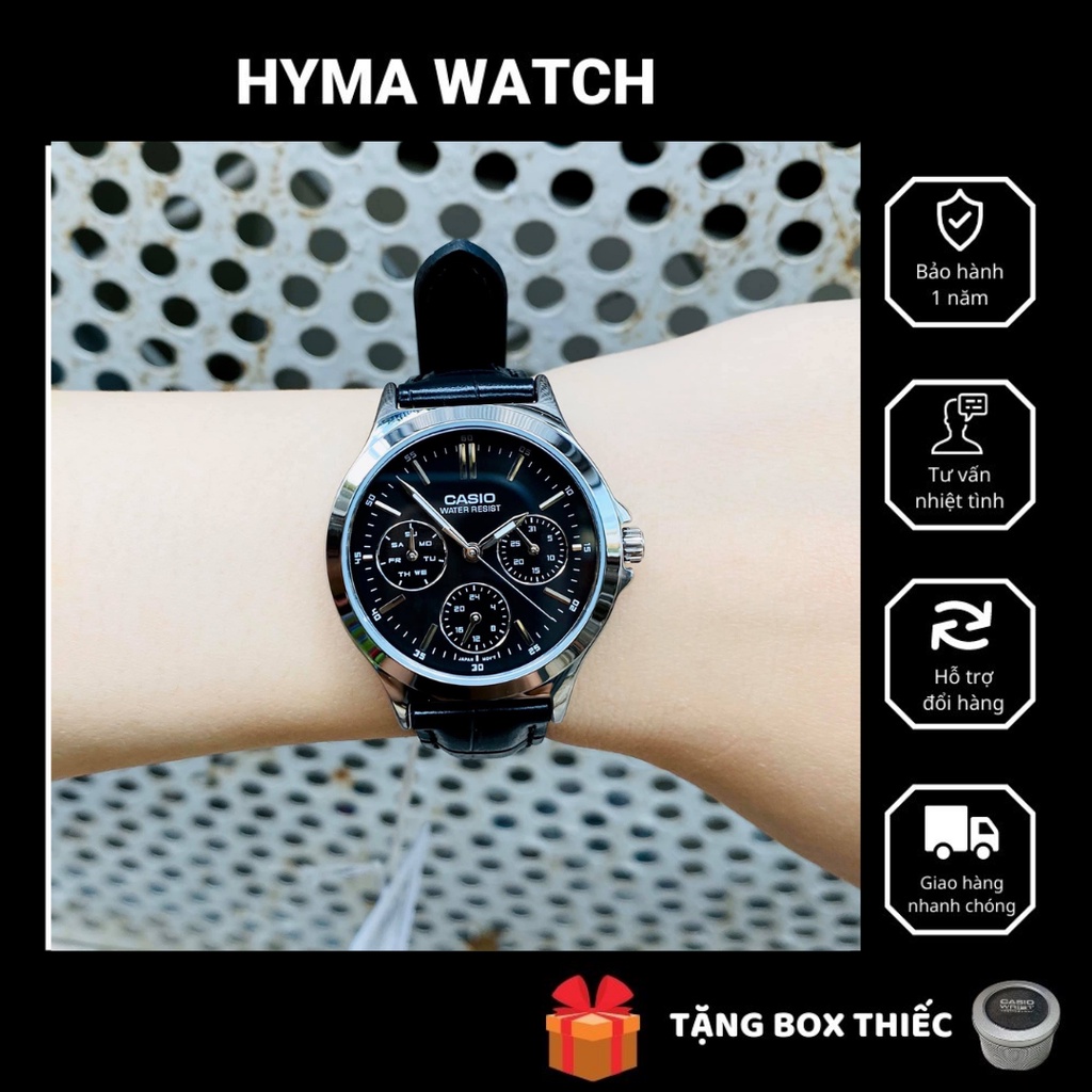 Đồng hồ nữ thời trang dây da mặt đen Casio LTP V300L-1AV kính Mineral chống nước 5ATM Bảo hành 1 năm Hyma watch