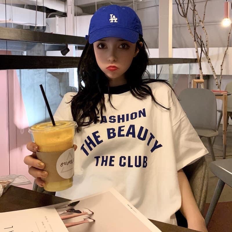 Áo thun form thụng tay lỡ chữ xanh fashion cổ viền chất cotton mịn đẹp freesize dưới 55kg