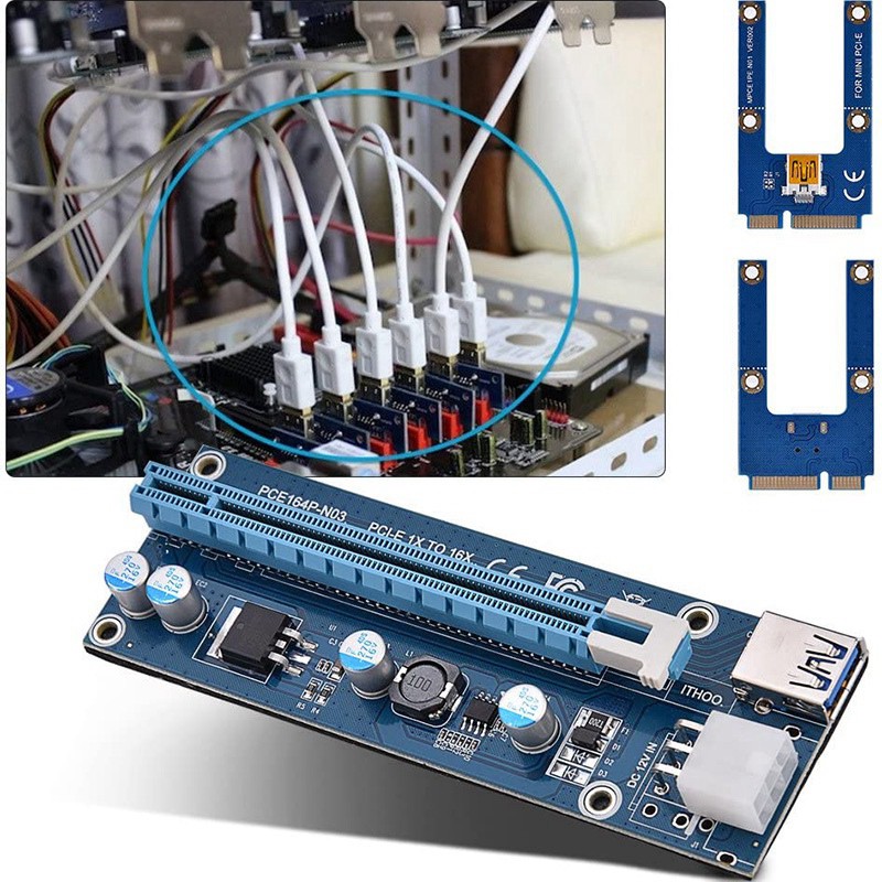 Cáp Chuyển Đổi Pci-E 1x Sang 16x Kèm Cáp Nguồn Sata | BigBuy360 - bigbuy360.vn