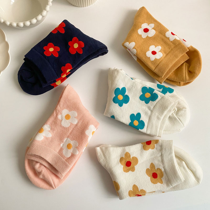 Vớ Cotton Dài Họa Tiết Hoa Phong Cách Hàn Quốc Cho Nữ