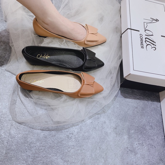 LOVIIECORNER-GIÀY BỆT BÚP BÊ NƠ THẮT DA MỀM MŨI NHỌN ĐẾ CAO SU SIÊU ÊM-BÚP BÊ BỆT NỮ CÔNG SỞ DA MỀM MŨI NHỌN   B200307 | BigBuy360 - bigbuy360.vn