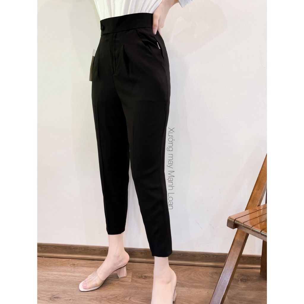 Quần Baggy Nữ Dáng Dài Cúc Bọc Vải Công Sở Cao Cấp