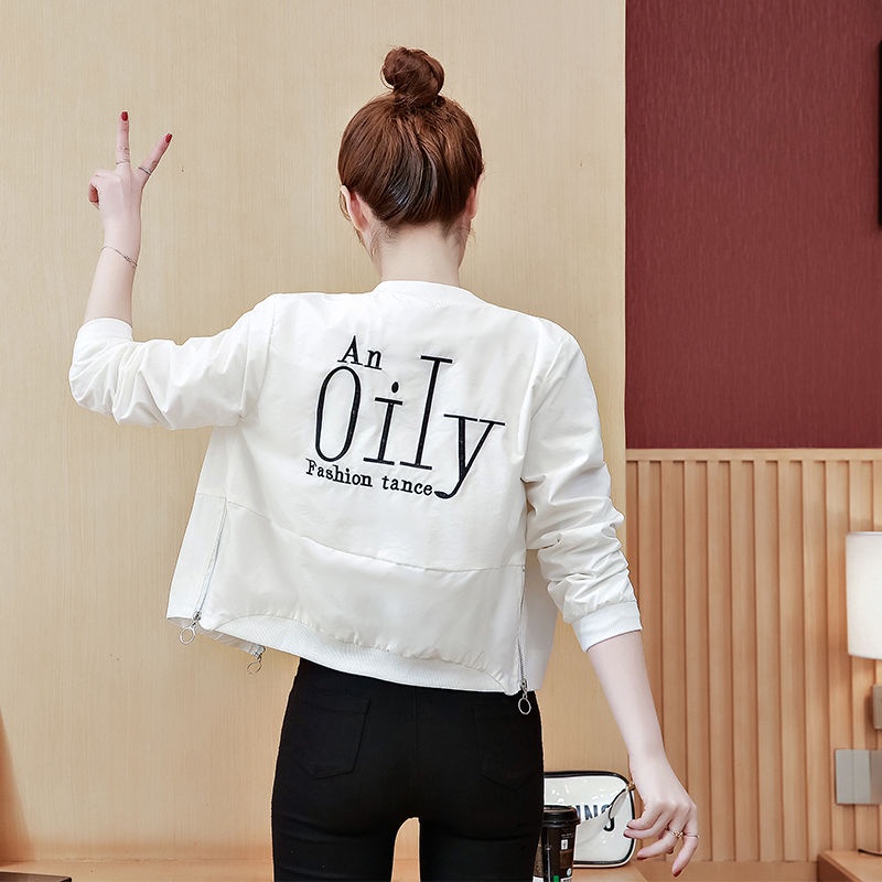 Áo khoác bóng chày dáng rộng thêu chữ thời trang xuân thu mới 2021 cho nữ