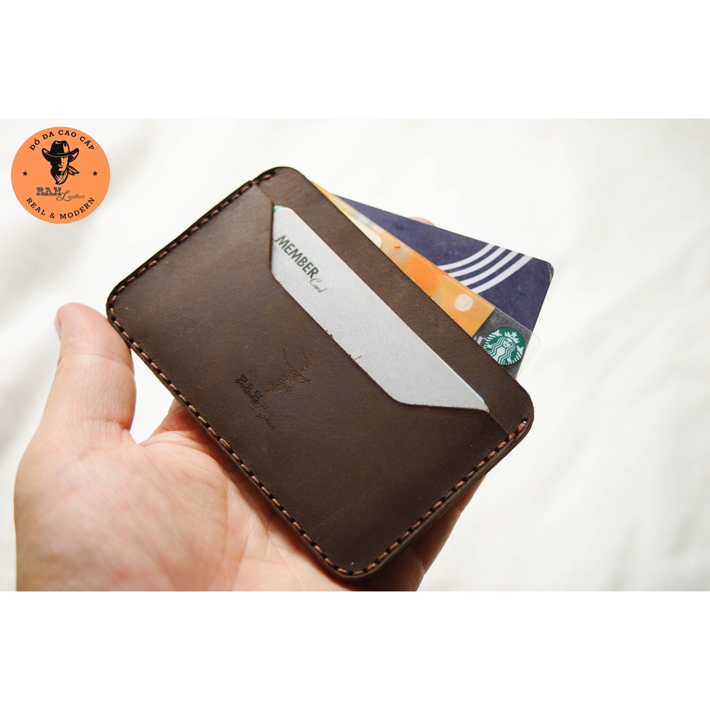 Ví Nam Card Mini Da Bò Sáp Ngựa Màu Nâu Đất - Ram Leather