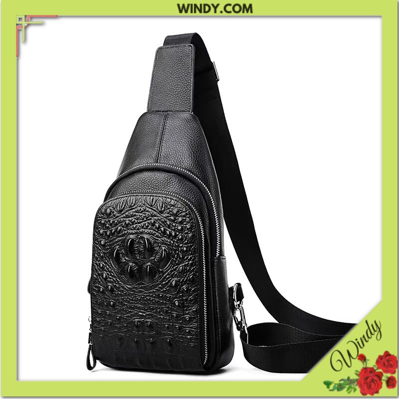 Túi đeo chéo nam da bò thật dập vân cá sấu cao cấp khoá kim loại cao cấp Windy.com