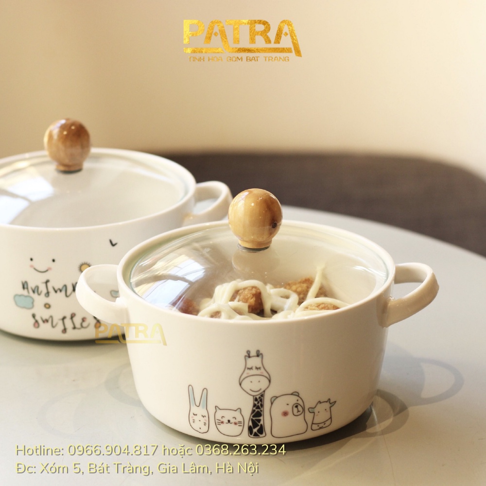 Tô ăn mì, bát ăn dặm có nắp họa tiết dễ thương - 900ml