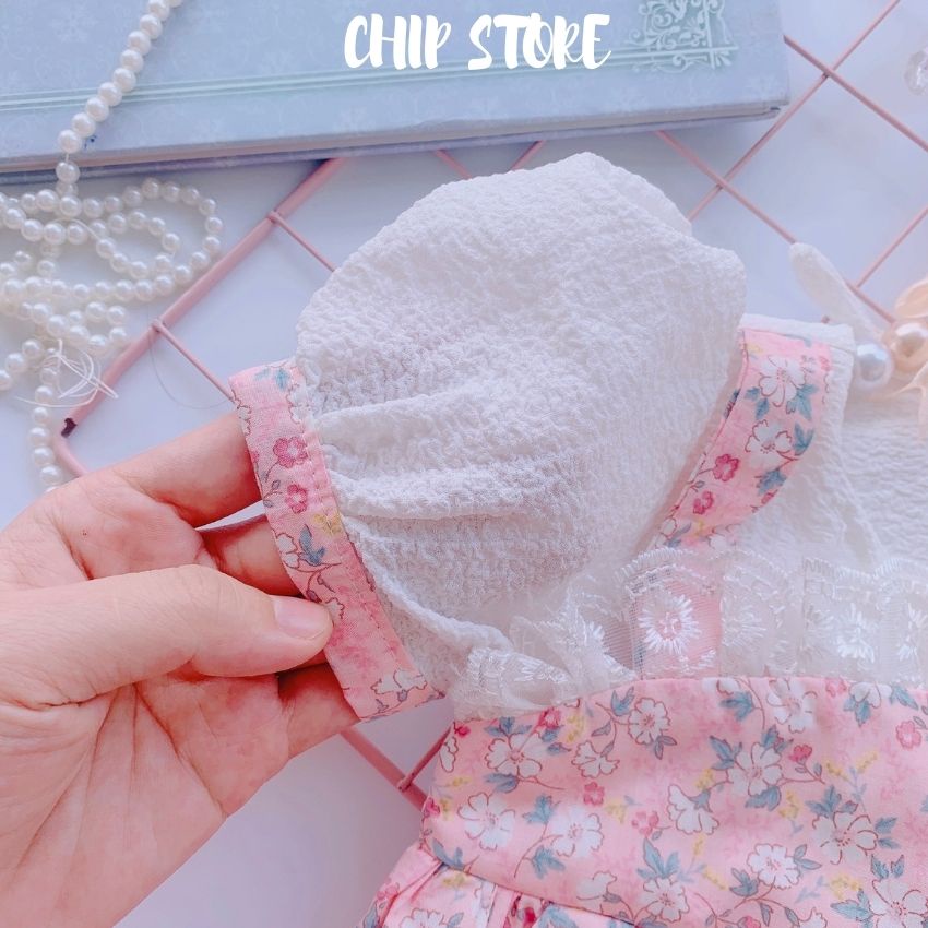 Set body bé gái CHIP STORE Boydsuit giả yếm hoa nhí hồng siêu đáng yêu cho bé