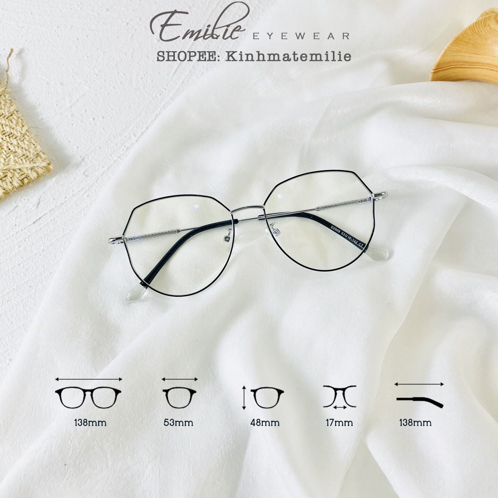 Kính gọng mảnh mắt mèo nữ Emilie eyewear chất liệu kim loại phụ kiện thời trang 2668