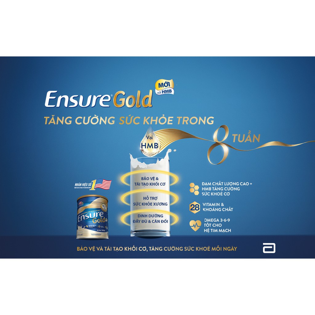 [Tặng máy đo huyết áp] Bộ 3 lon sữa bột Ensure Gold Vani 850g/lon