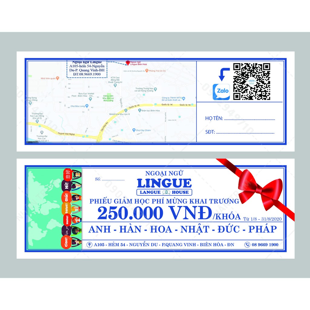 IN 1000 card đôi / voucher / phiếu liệu trình / lưu ý phun xăm