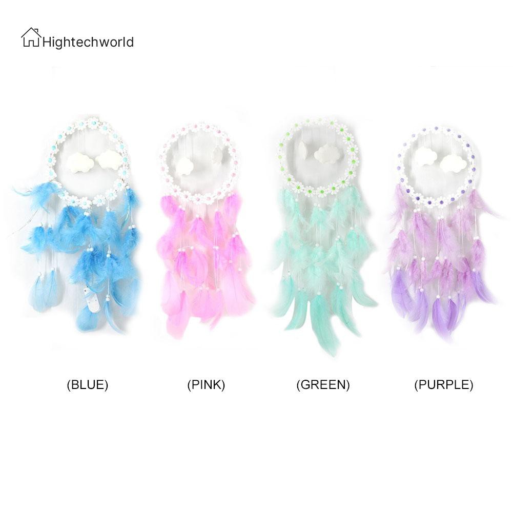 Dreamcatcher đèn LED đám mây hoa lông vũ trang trí phòng ngủ quà tặng sinh nhật