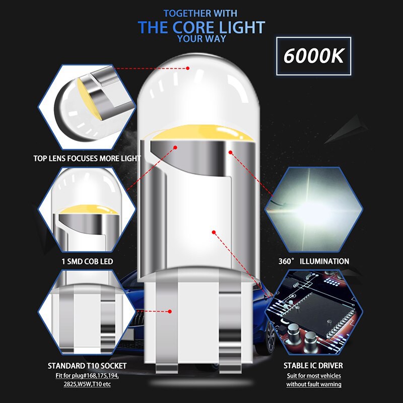 Bóng Đèn Led Thủy Tinh Cao Cấp Thay Thế Đèn Xi Nhan, Demi Xe Máy Ô Tô T10 COB 1SMD