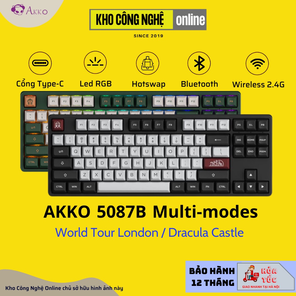 Bàn phím cơ 5087B Multi-modes Dracula Castle (Bluetooth 5.0 / Wireless 2.4Ghz / Hotswap / Foam tiêu âm / TTC switch)