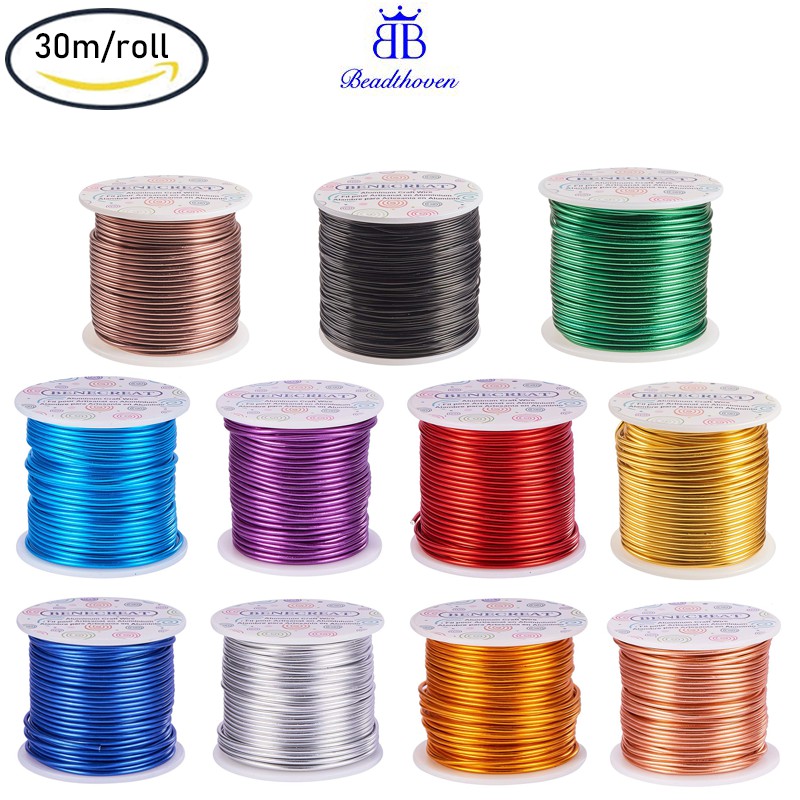 Ready Stock 30m Aluminum Wire 2mm Anodized Jewelry Craft Making Beading Floral Colored Wires 12 Gauge for Necklace Bracelet Making Home Crafts