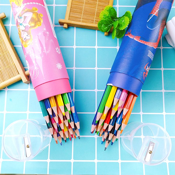 Bút Chì Màu Ống 24 cây chì màu giúp bé tập vẽ (nắp kèm chuốt gọt)