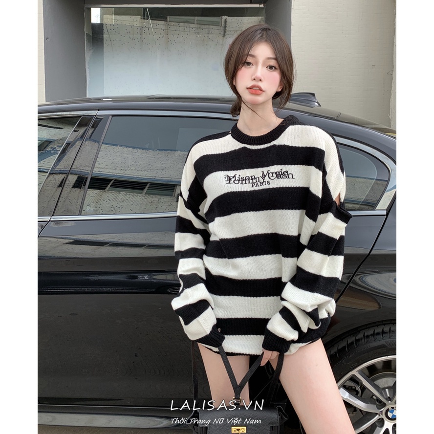 Áo sweater tay dài dáng rộng họa tiết kẻ sọc phong cách Hàn Quốc trẻ trung | BigBuy360 - bigbuy360.vn