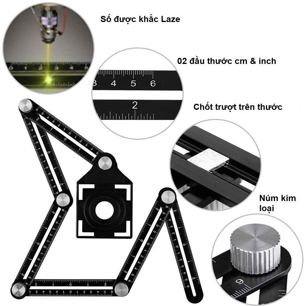 Thước Đo 6 Góc Gấp Có Lỗ Định Vị Đa Năng Khoét Lỗ Gạch