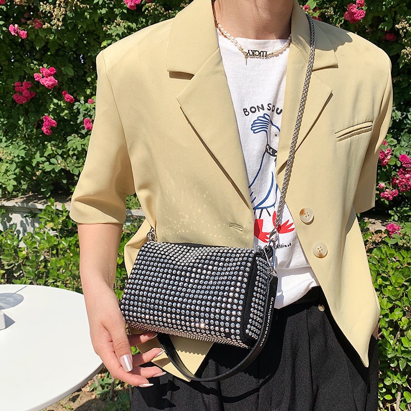 Túi đeo chéo hình vuông nhỏ đính đá lấp lánh phong cách Hàn Quốc mới cho nữ