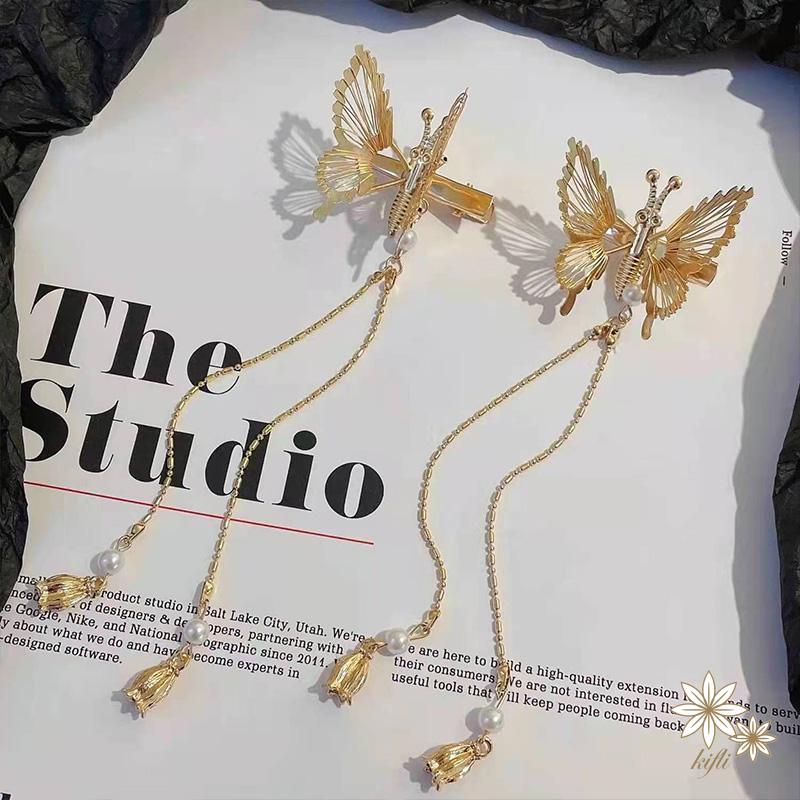 【Kifli】Kẹp tóc nữ hình bướm phối tua rua nhỏ gọn thời trang Hàn Quốc 2022