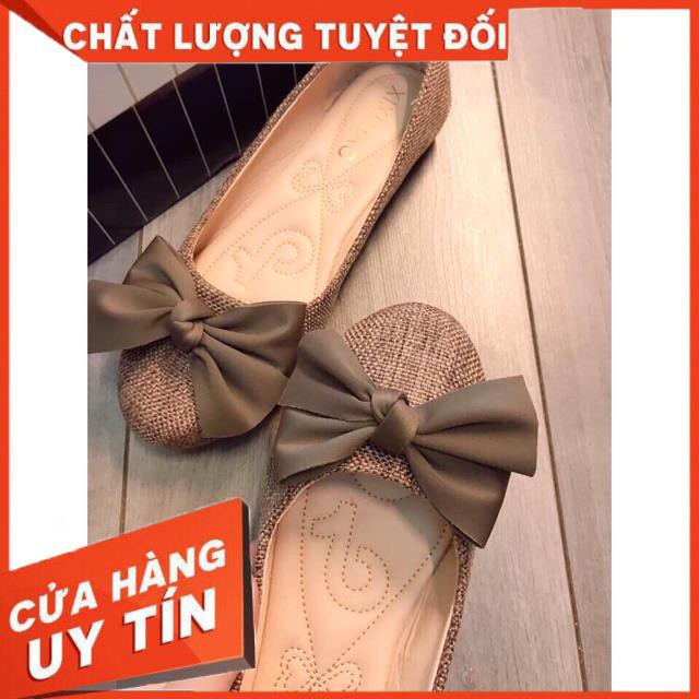 [Free Ship - Hàng Siêu Cấp] Giày Bệt Nữ Vải Dạ Đính Nơ Lụa Siêu Hot