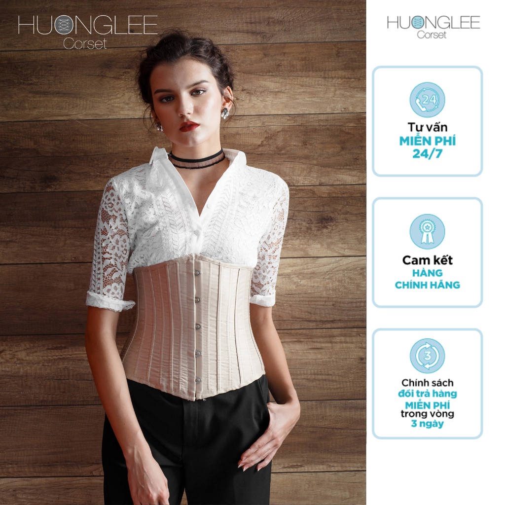 [HUONGLEE Corset] Đai Gen Nịt Bụng Corset 24 Xương Định Hình Chất Liệu Satin Hỗ Trợ Giảm Eo Giảm Mỡ Bụng Hiệu Quar