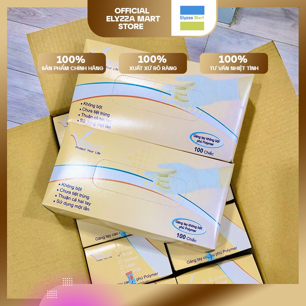 Găng Tay Y Tế Latex Không Bột VGlove Cao Cấp Phủ Polymer Màu Trắng