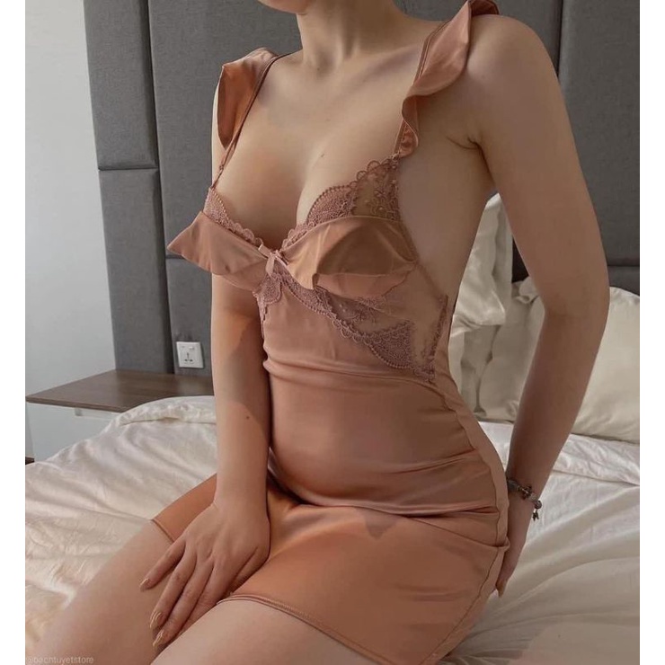 váy ngủ đầm ngủ lụa ren ngực sexy gợi cảm