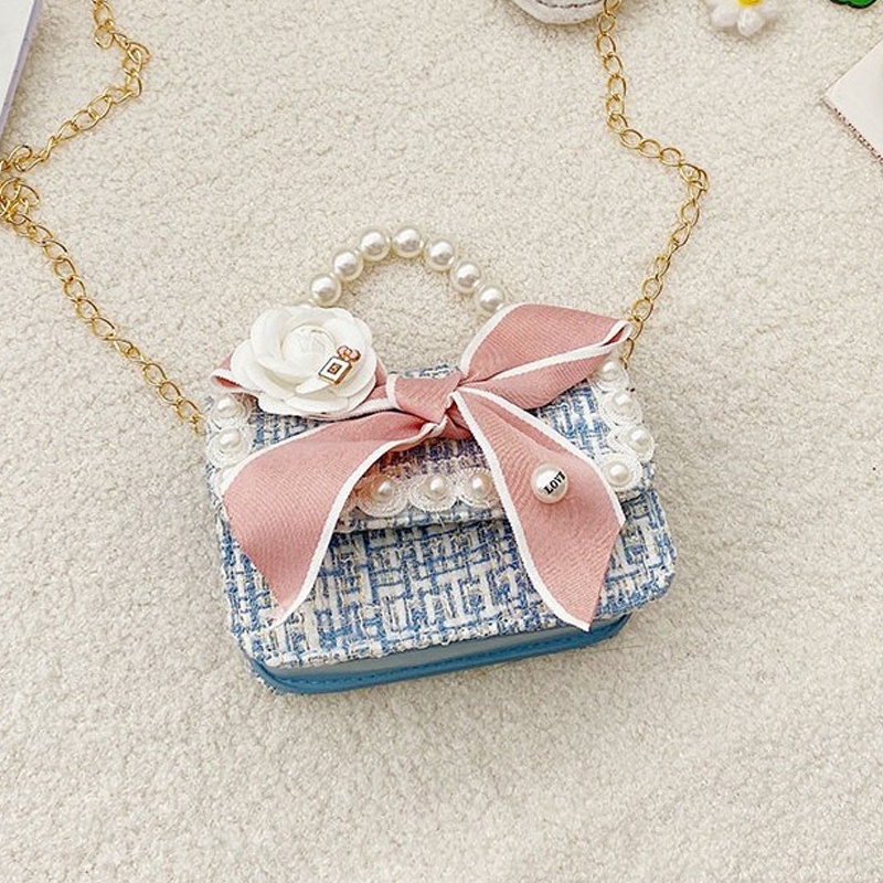 Túi Đeo Chéo Hình Nơ Đính Ngọc Trai Dễ Thương Cho Bé Gái