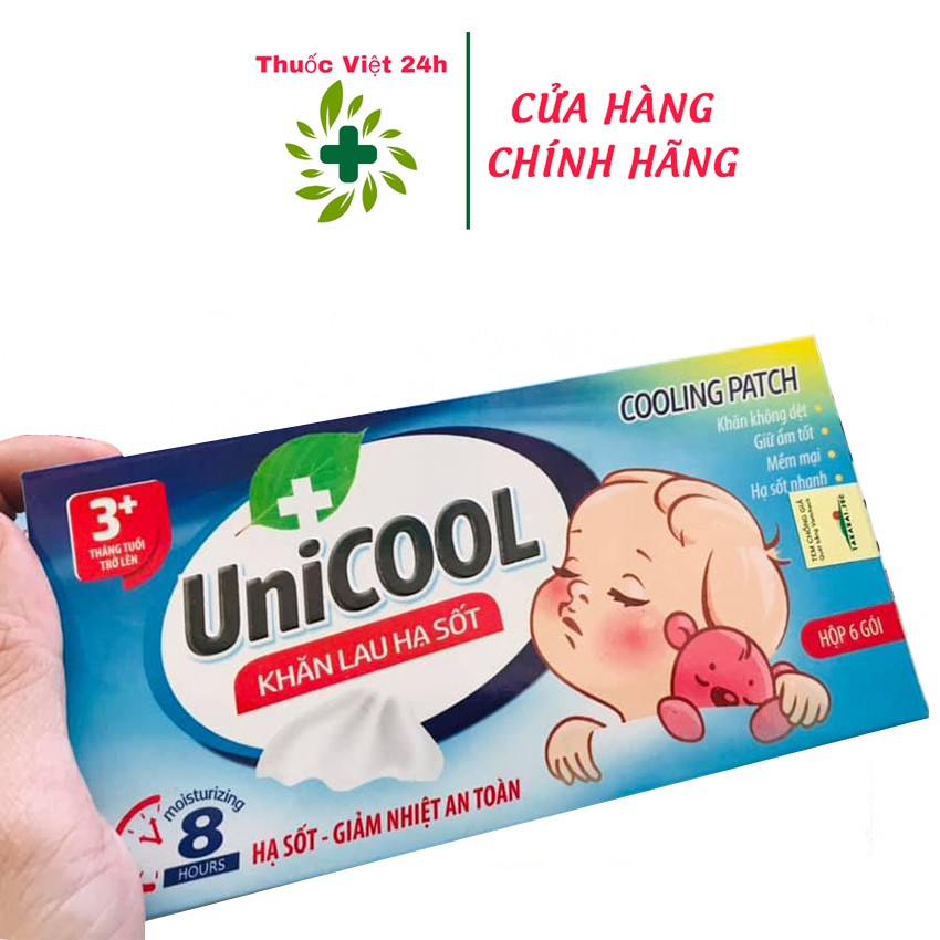 Khăn lau hạ sốt UniCool - dùng cho trẻ em từ 3 tháng tuổi trở lên và người lớn, giúp hạ nhiệt và hạ sốt  - thuocviet24h