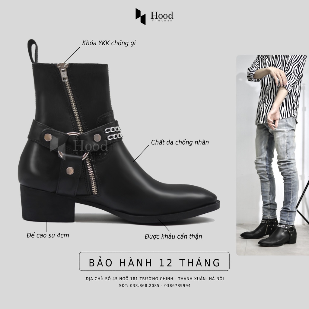 Giày Harness Boot đai xích - Da trơn nguyên tấm - Đế cao su đuc nguyên khối + Bảo hành 12 tháng hood hoodvn