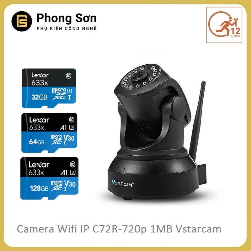 Camera Wifi IP Trong nhà C72R HD720p Vstarcam, màu đen chính hãng, Bảo hành 12 tháng