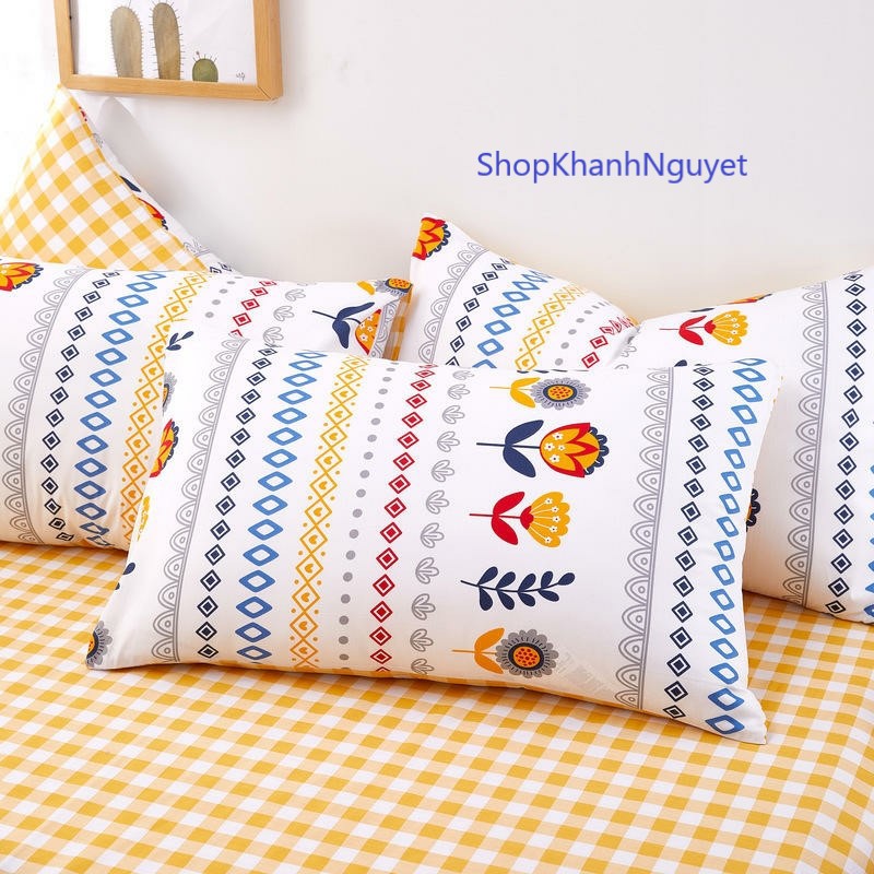 Bộ chăn ga gối cotton poly nhập khẩu - Kẻ Hoa (SP001168)