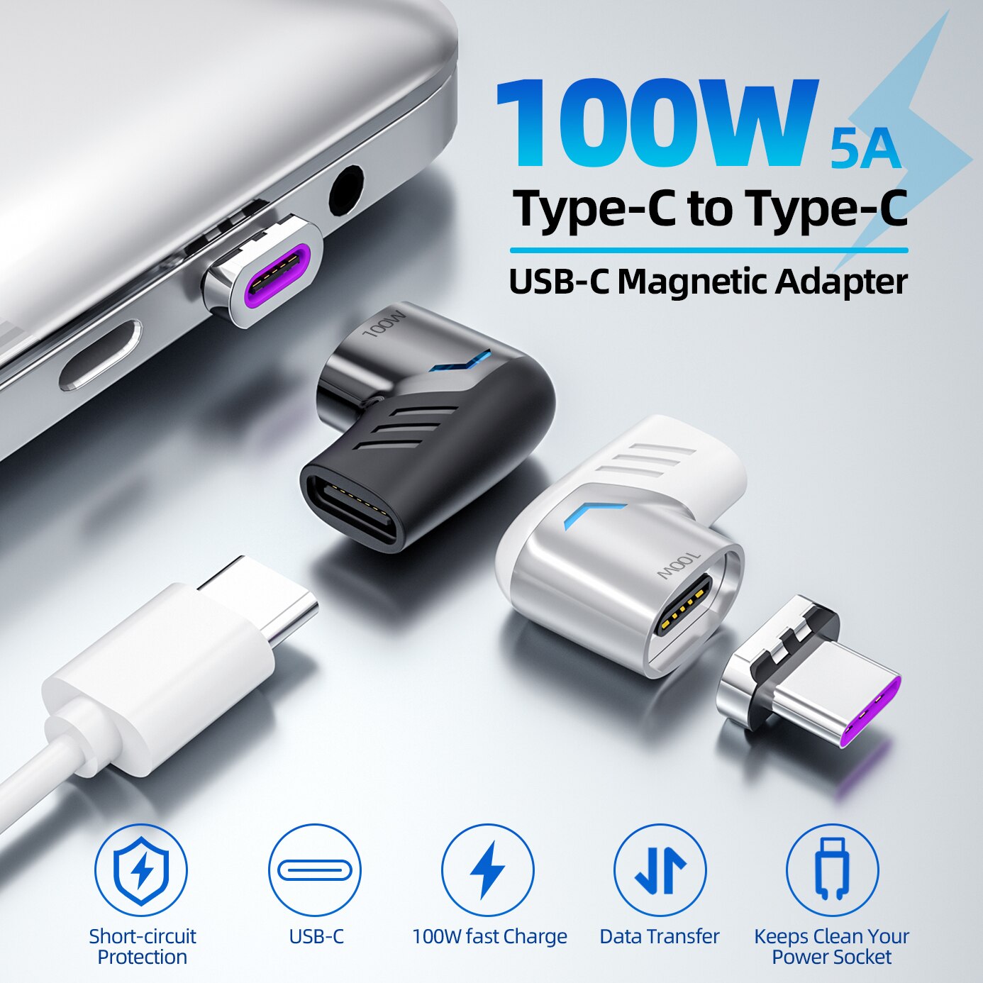 Bộ Chuyển Đổi Nam Châm 100W USB C Bộ Chuyển Đổi Từ Tính Bộ Chuyển Đổi Từ Nam Sang Type-C Cho Xiaomi Mi 9 Redmi Note 10 Cáp Sạc Nhanh