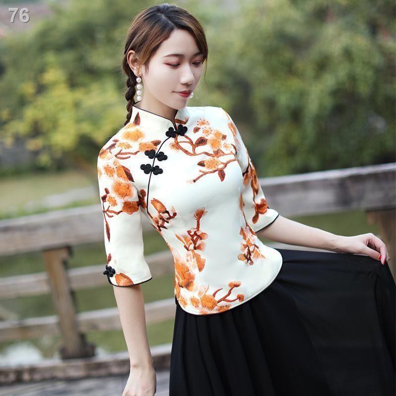 mới và cải tiến retro Tang suit sườn xám hàng đầu nữ phong cách Trung Quốc cỡ lớn văn học và nghệ thuật thời trang phong