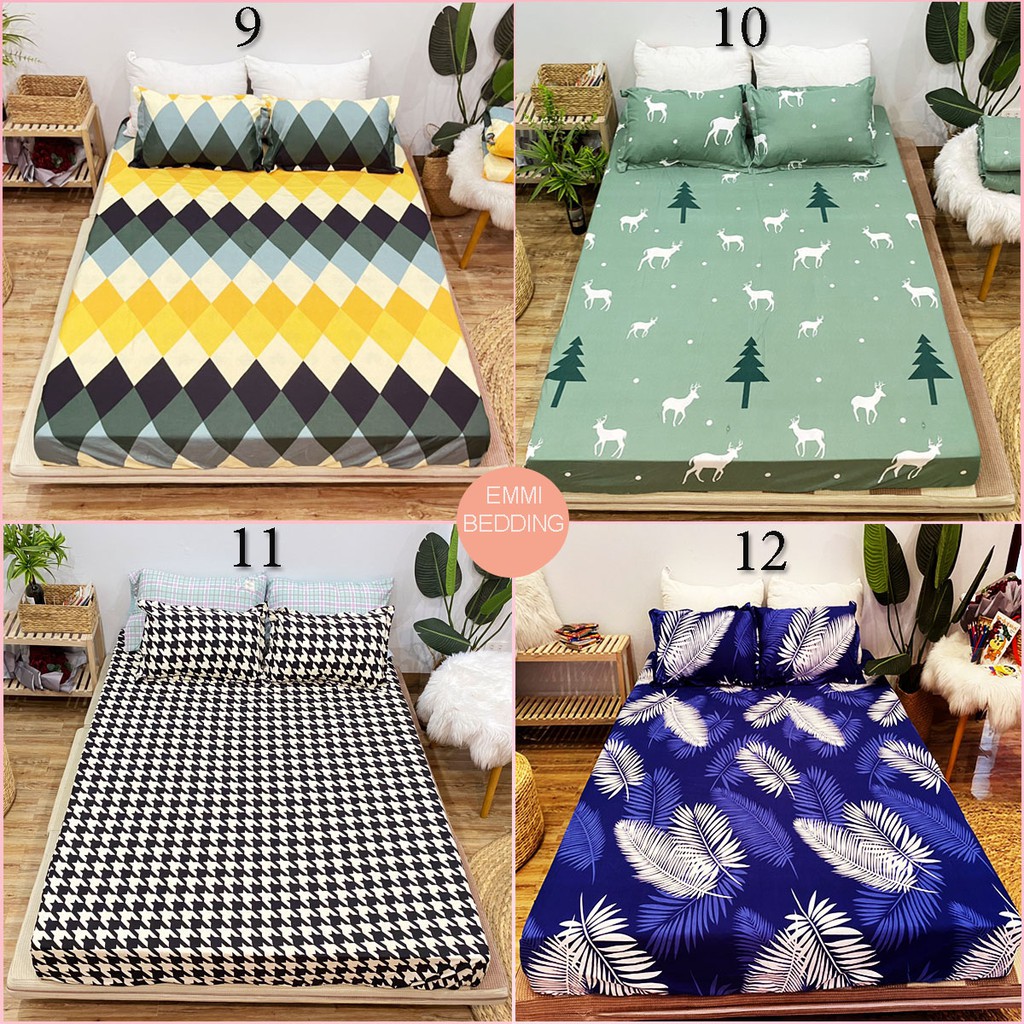 Bô ga gối cotton poly EmmiBedding, ga chun và 2 áo gối nằm siêu xinh