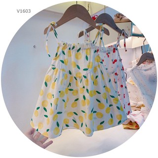 Váy chanh - cherry buộc vai bé gái