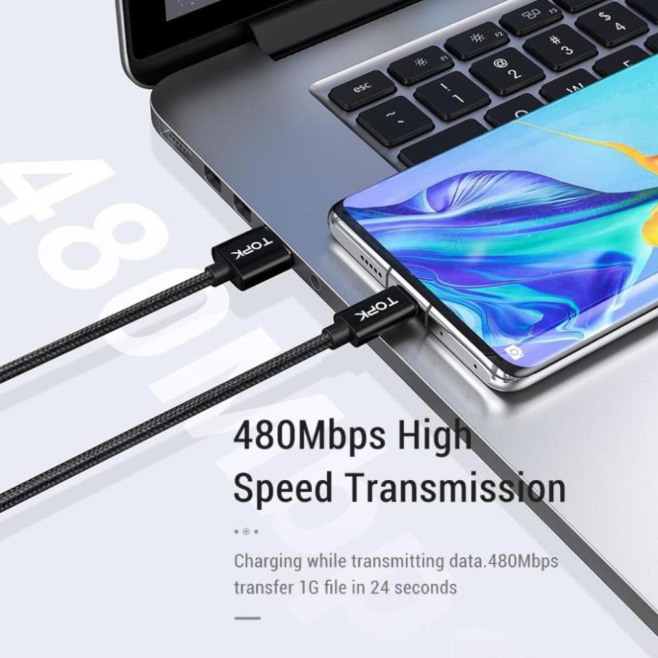 Cáp Sạc Nhanh TOPK AC36 Hiển Thị Điện Áp Và Dòng Điện 2 Trong 1 QC3.0 Micro USB Cho iPhone Samsung Xiaomi Dài 1M tphcm