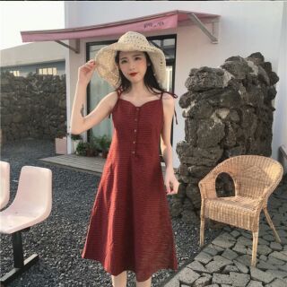 Váy hai dây sọc caro