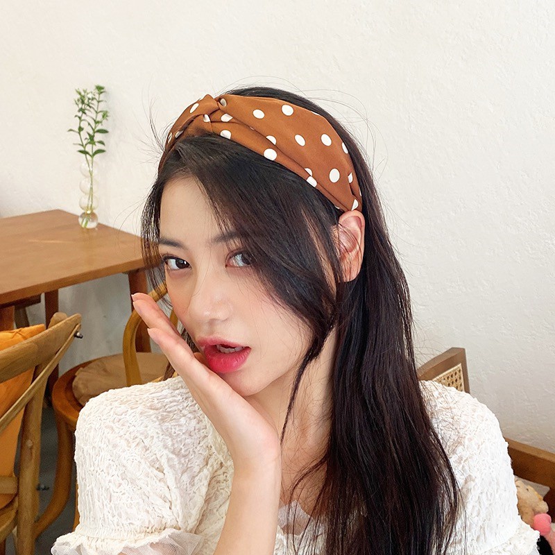 Băng Đô Cài Tóc Bản Rộng Thắt Nút In Họa Tiết Trà Sữa/Cà Phê Màu Sắc Đơn Giản Dễ Phối Đồ Thời Trang Cho Nữ F429