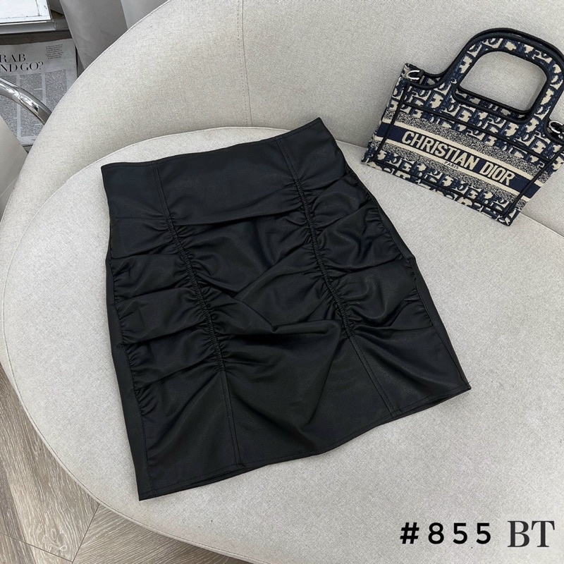 Chân váy da nhúm chun 2 đùi dáng ôm hàng QCL1