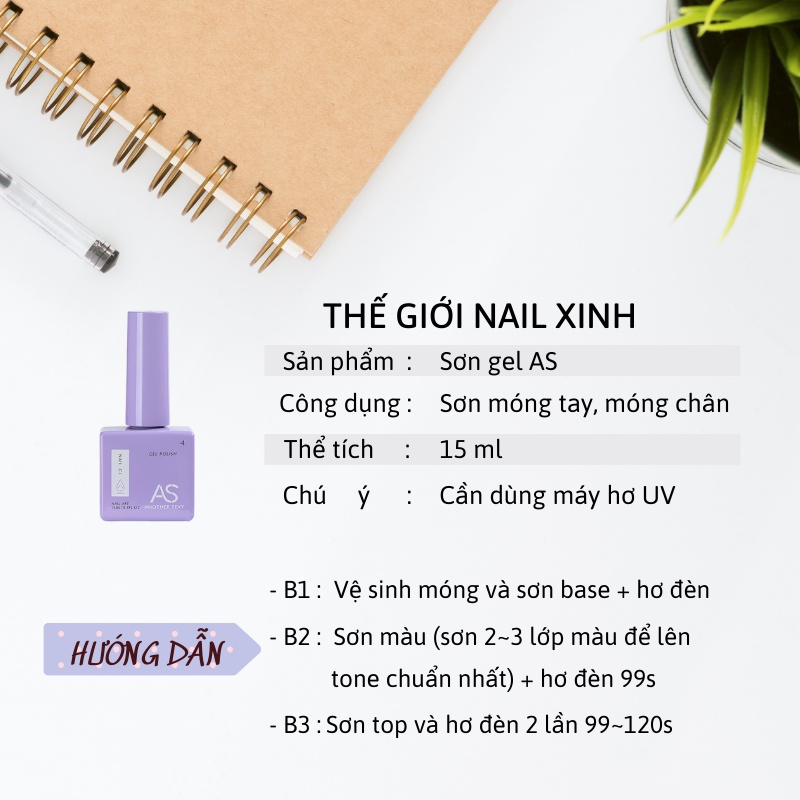 Sơn Gel AS mẫu mới chai vuông 60 màu V01~V48 và màu trắng nước gạo mã MILKY WHITE