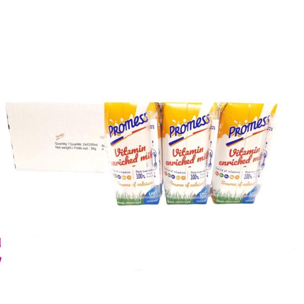 Log6 hộp sữa Promess Vitamin, Nguyên Kem , Tách 1.5% béo, nhiều Vitamin 200ml, vị chuối, vị dâu, vị vani, vị socola