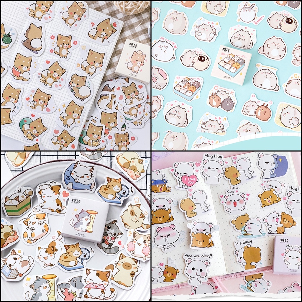 Hộp 45 miếng sticker nhiều mẫu động vật đáng yêu