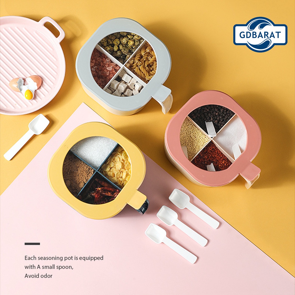 Hộp Đựng Gia Vị 4 Trong 1 Kèm Muỗng Tiện Dụng Cho Nhà Bếp