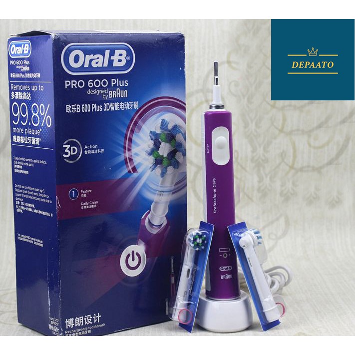 Bàn Chải Đánh Răng Điện Oral B Pro 600 Plus 3D - Tím
